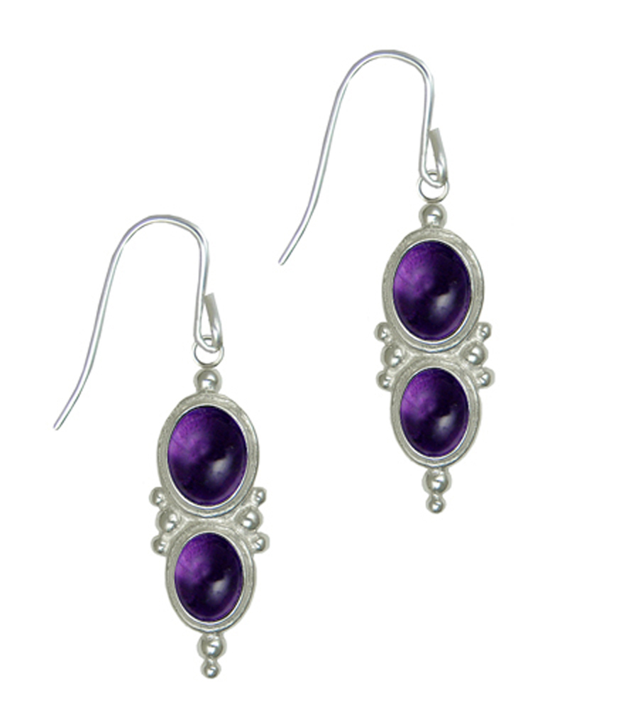 Sterling Silver Two Amethyst Gemstone Drop Dangle Earrings